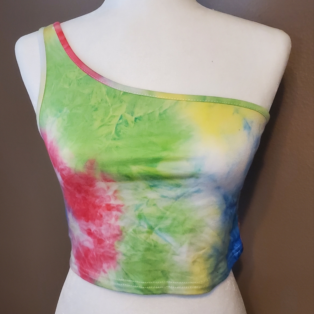 Shein One Shoulder Tie-Dyed Crop Top Sz M